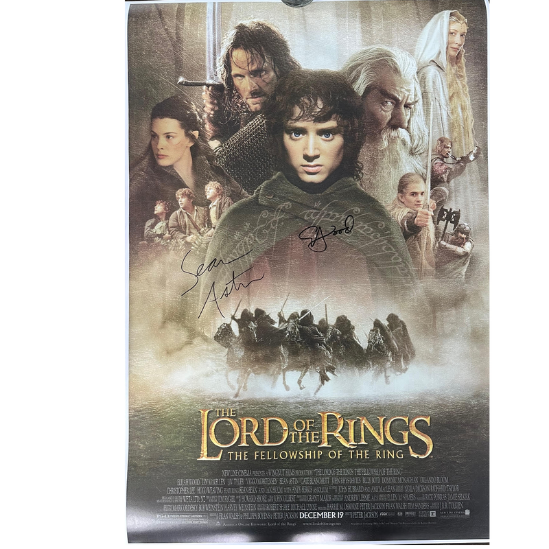Lord of the Rings - Fellowship of the Ring Autographed by Sean Astin + Elijah Wood Combo 24"x36"