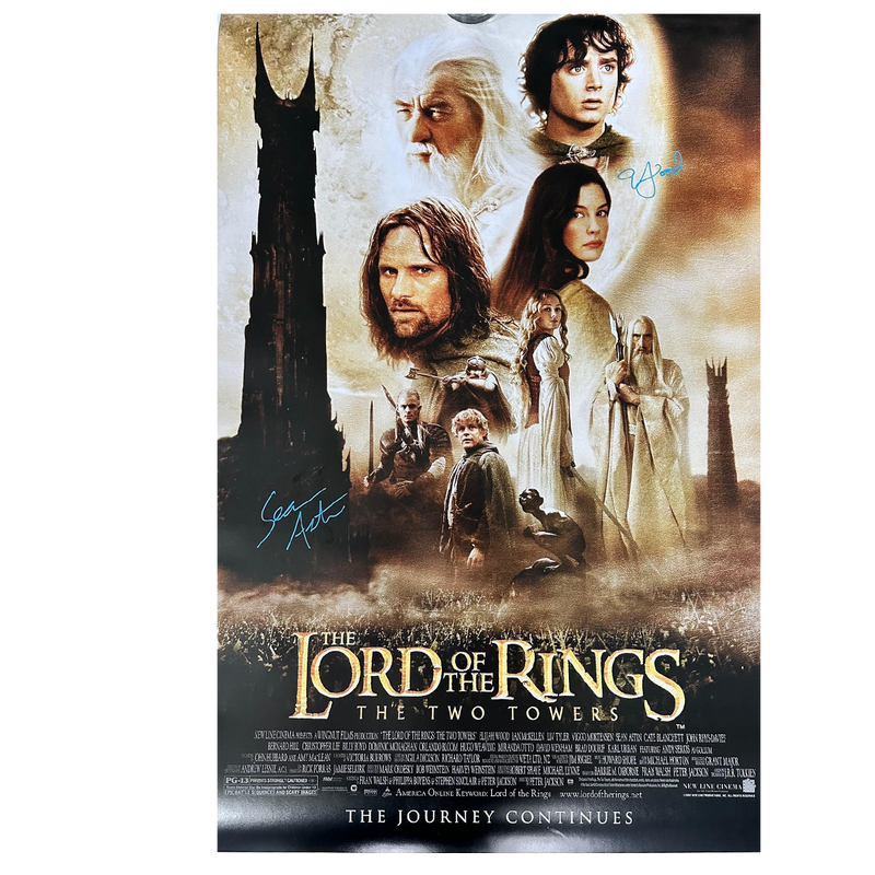 Lord of the Rings - Two Towers Poster Autographed by Sean Astin + Elijah Wood Combo 24"x36"