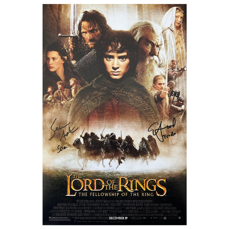 Lord of the Rings - Fellowship Poster Autographed by Sean Astin + Elijah Wood Combo