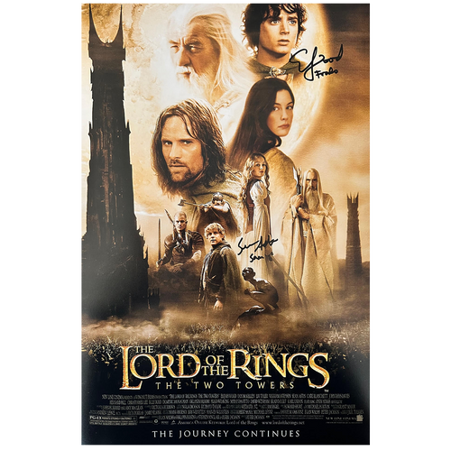 Lord of the Rings - The Two Towers Poster Autographed by Sean Astin + Elijah Wood Combo