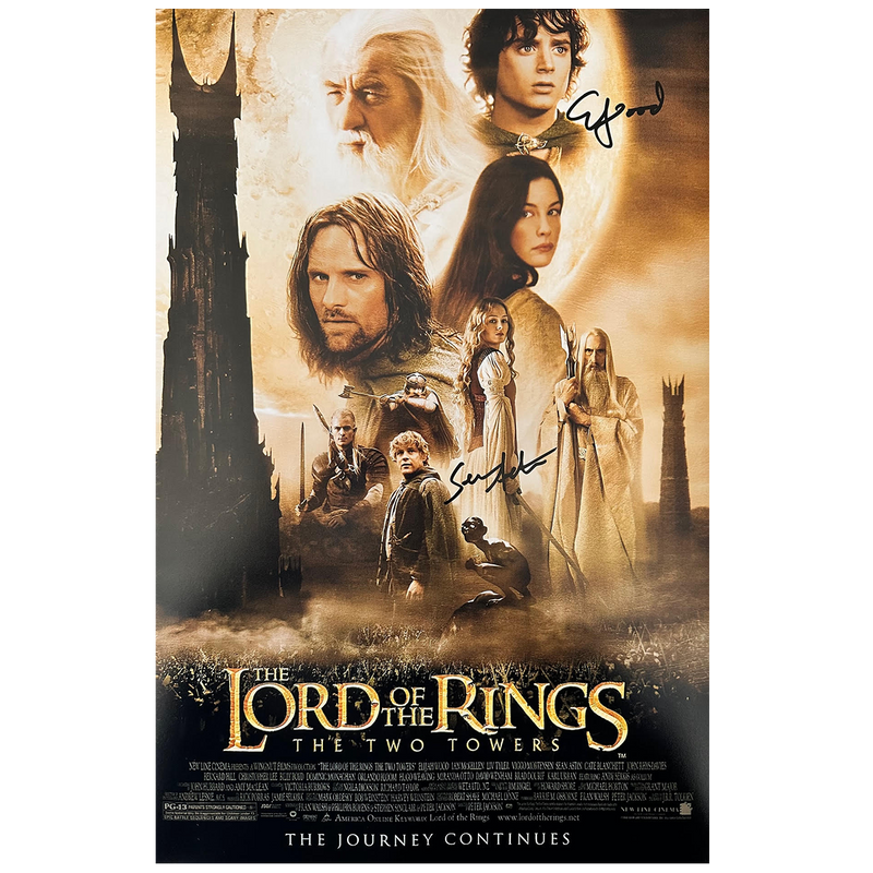 Lord of the Rings - The Two Towers Poster Autographed by Sean Astin + Elijah Wood Combo