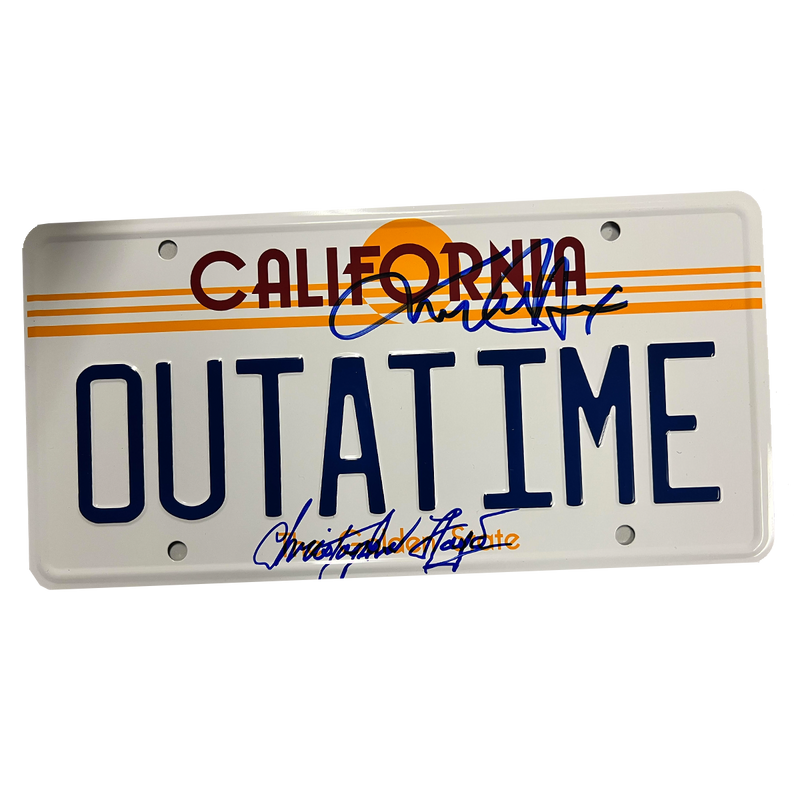 Michael J Fox + Christopher Lloyd Signed OUTATIME Tag